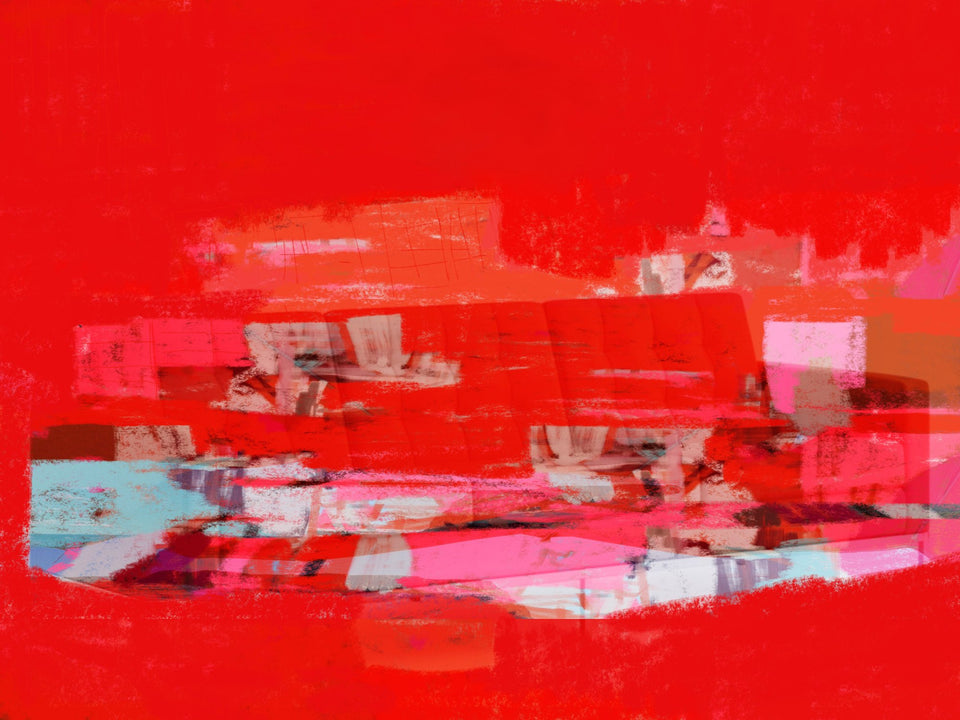 Rencontre, peinture abstraite rouge - Tableau design  artiste peintre Octave Pixel  galerie TACT Art abstrait & contemporain