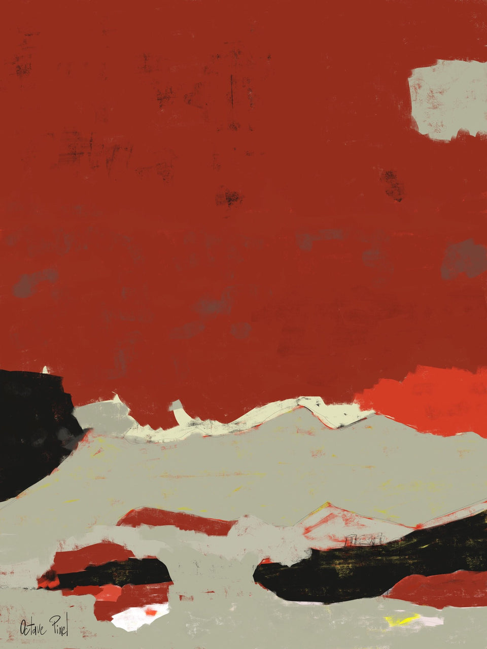  Provence - tableau abstrait rouge ocre - Tableau contemporain  artiste peintre Octave Pixel  galerie TACT Art abstrait & contemporain