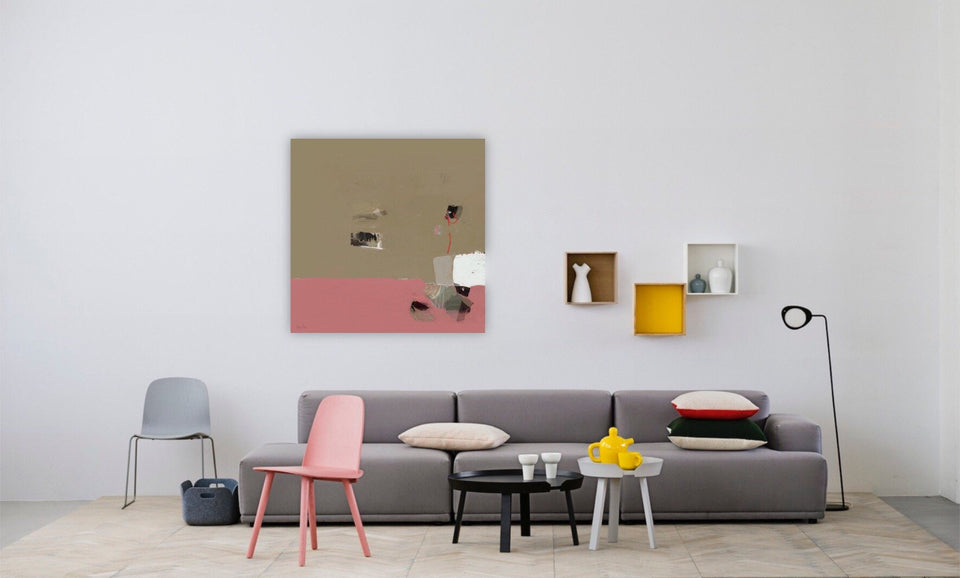 Rencontre - peinture abstraite rose beige - œuvres d'art  artiste peintre Octave Pixel  galerie TACT Art abstrait & contemporain