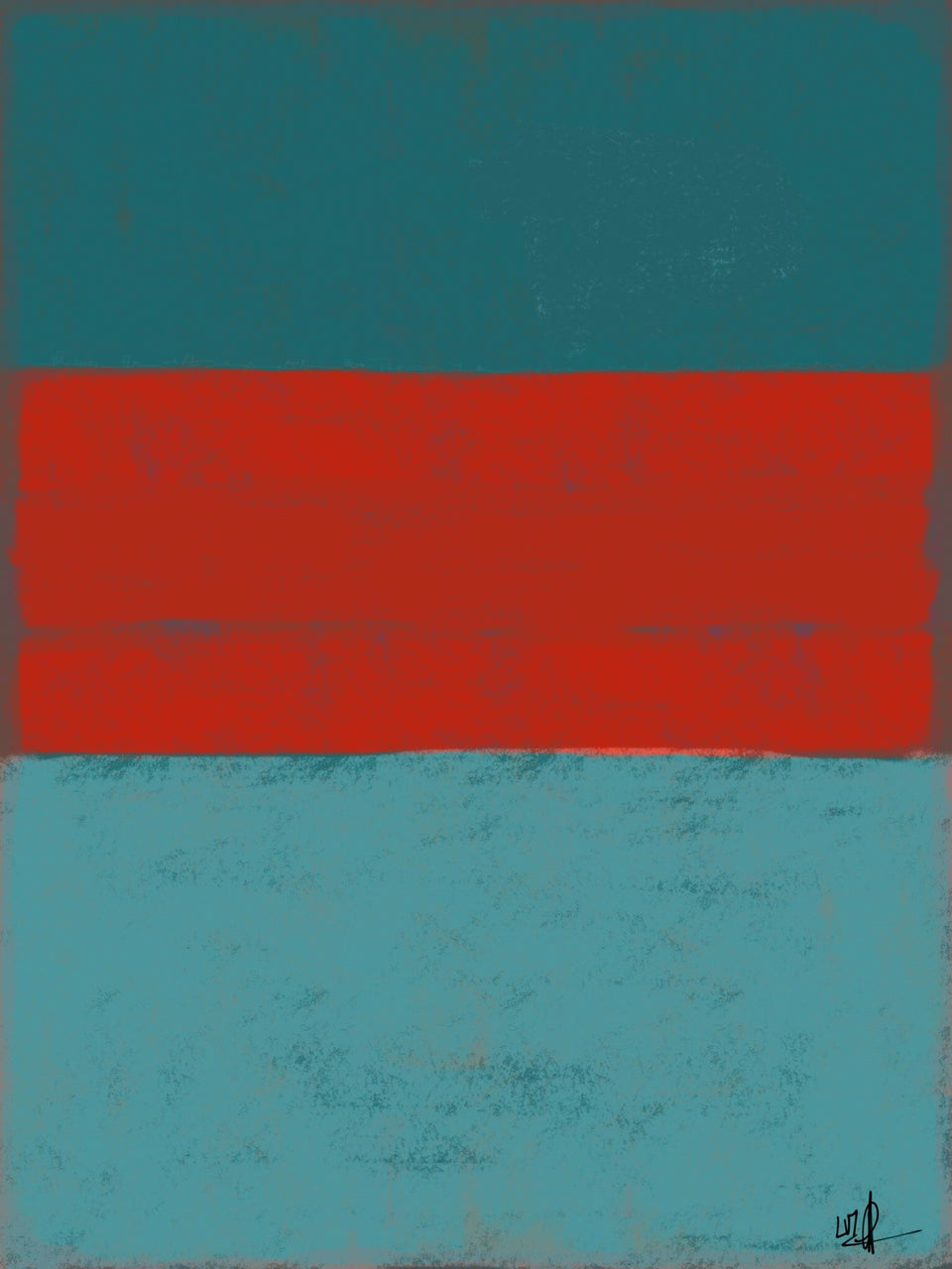 Couleurs Rothko de rouge sur bleu gris - Peinture abstraite artiste peintre Ludwig Mario galerie TACT Art abstrait & contemporain