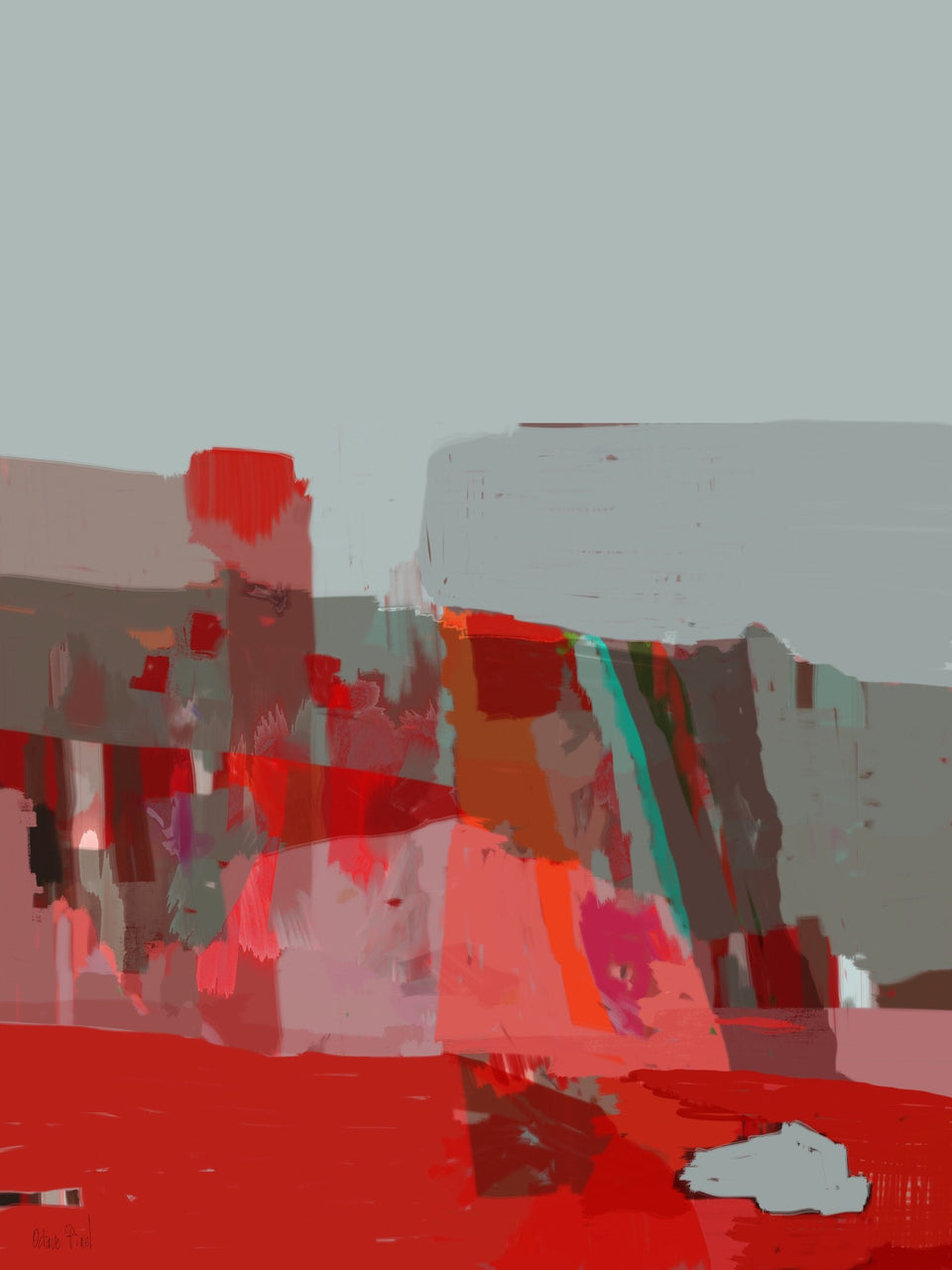 Montagne Paysage abstrait coloré rouge gris - Œuvres d'art  artiste peintre Octave Pixel  galerie TACT Art abstrait & contemporain