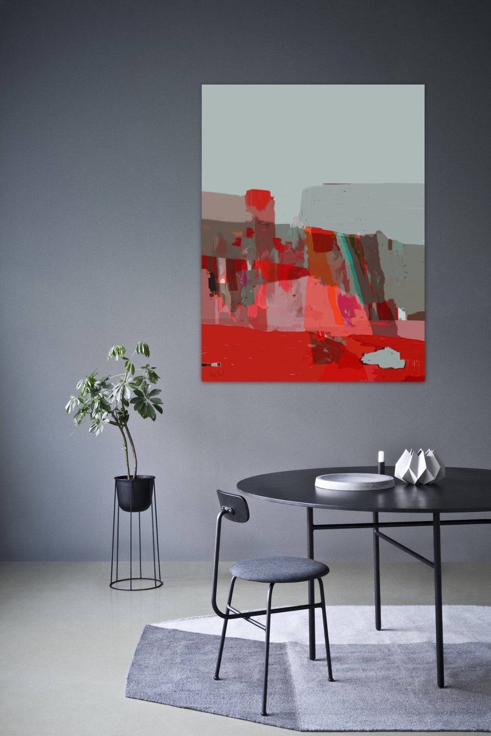 Montagne Paysage abstrait coloré rouge gris - Œuvres d'art  artiste peintre Octave Pixel  galerie TACT Art abstrait & contemporain