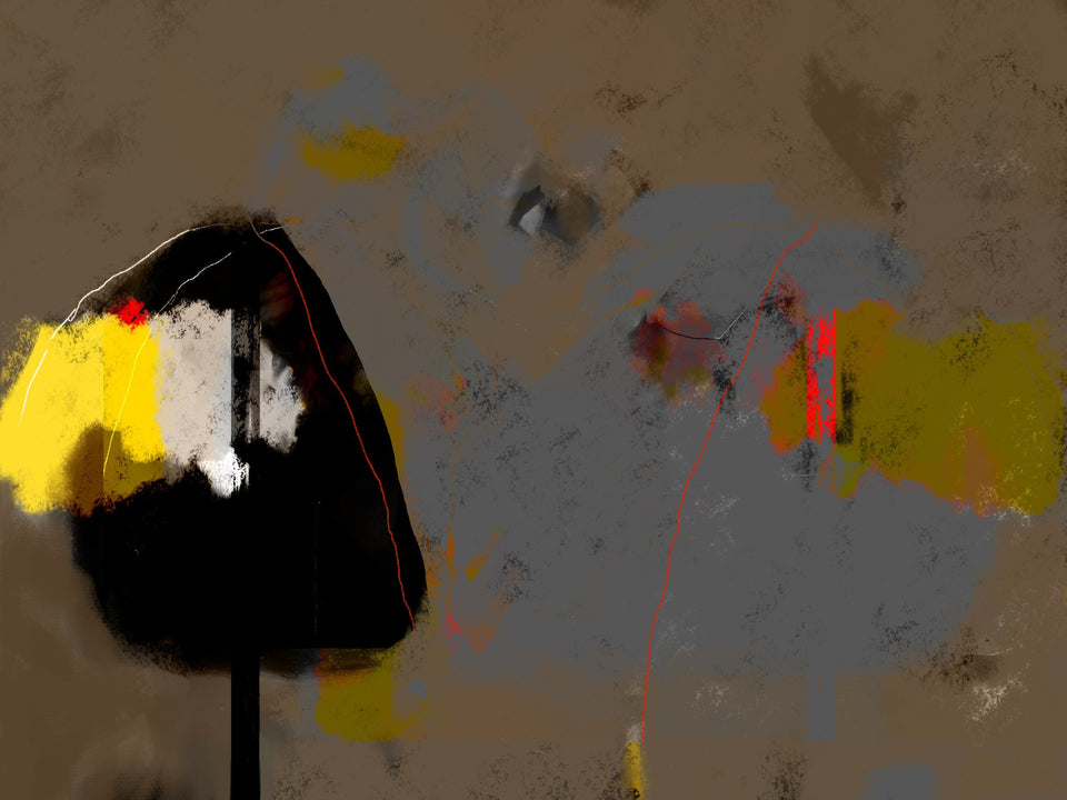 L'arbre long jaune, tableau abstrait - Peinture numérique 100x75cm  artiste peintre Octave Pixel  galerie TACT Art abstrait & contemporain