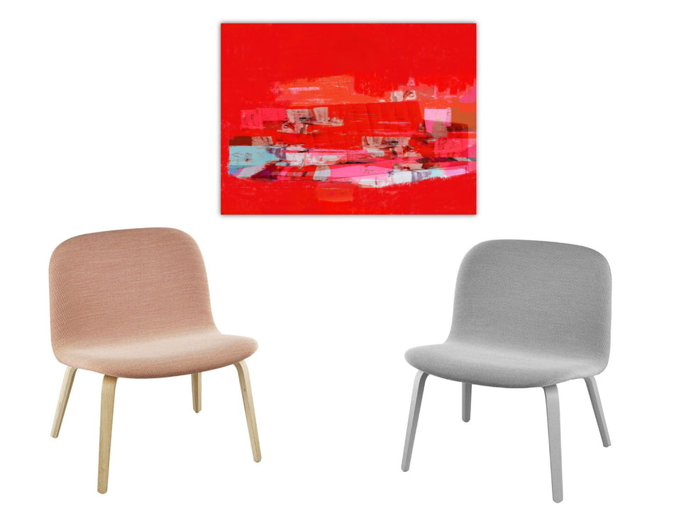  Rencontre, peinture abstraite rouge - Tableau design  artiste peintre Octave Pixel  galerie TACT Art abstrait & contemporain