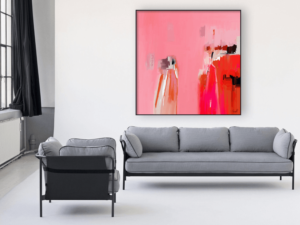  Négociation - 707 Tableau abstrait moderne rose rouge signé - Peinture abstraite  artiste peintre Ludovic Mariault  galerie TACT Art abstrait & contemporain
