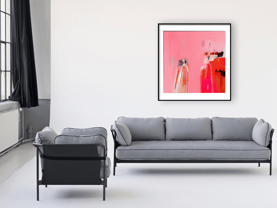  Négociation - 707 cadre abstrait moderne rose rouge signé - Peinture abstraite  artiste peintre Ludovic Mariault  galerie TACT Art abstrait & contemporain