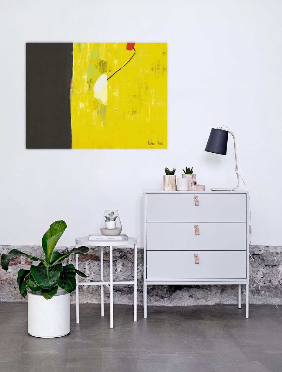  Cœur battant - peinture moderne jaune gris noir - Tableau contemporain  artiste peintre Octave Pixel  galerie TACT Art abstrait & contemporain